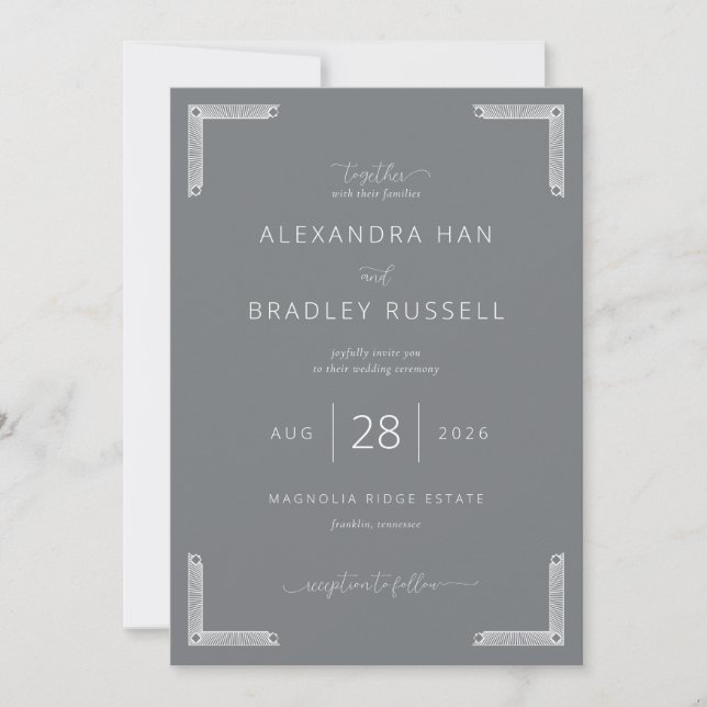 Elegant Gray Geometric Borders Invitation (Front)
