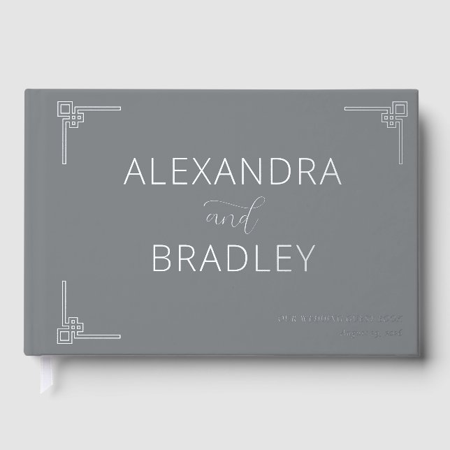 Elegant Gray Geometric Wedding Guest Book (Front)