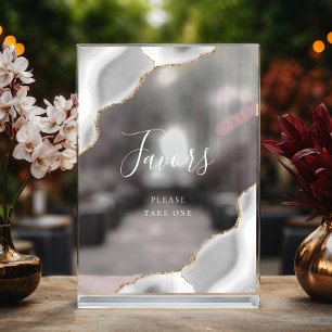 Elegant Gray Gold Agate Wedding Favors Acrylic Sign