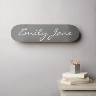 Elegant Gray Handwritten Script Name Custom Skateboard
