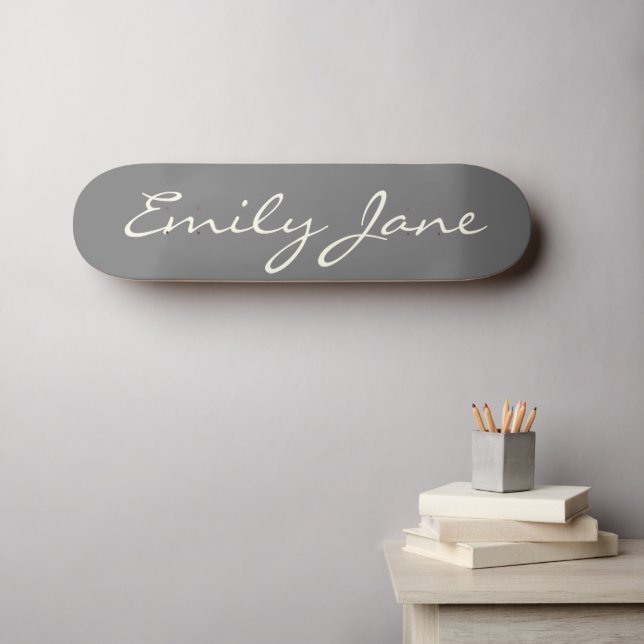 Elegant Gray Handwritten Script Name Custom Skateboard (Wall Art (Horz))
