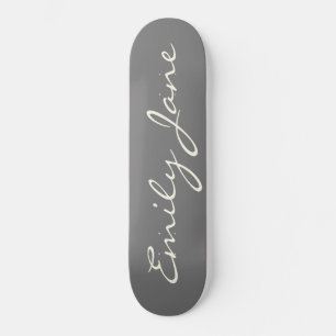Elegant Gray Handwritten Script Name Custom Skateboard
