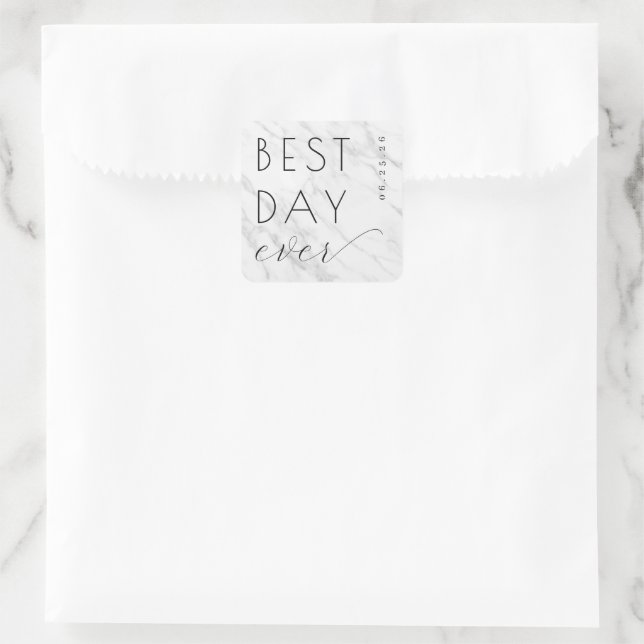 Elegant Gray Marble Calligraphy Square Sticker (Bag)