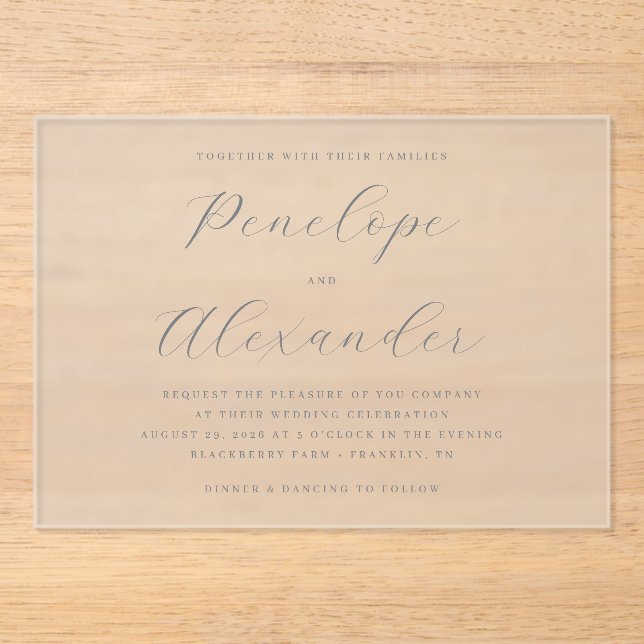 Elegant Gray Minimalist Calligraphy Acrylic Invitations (Front)