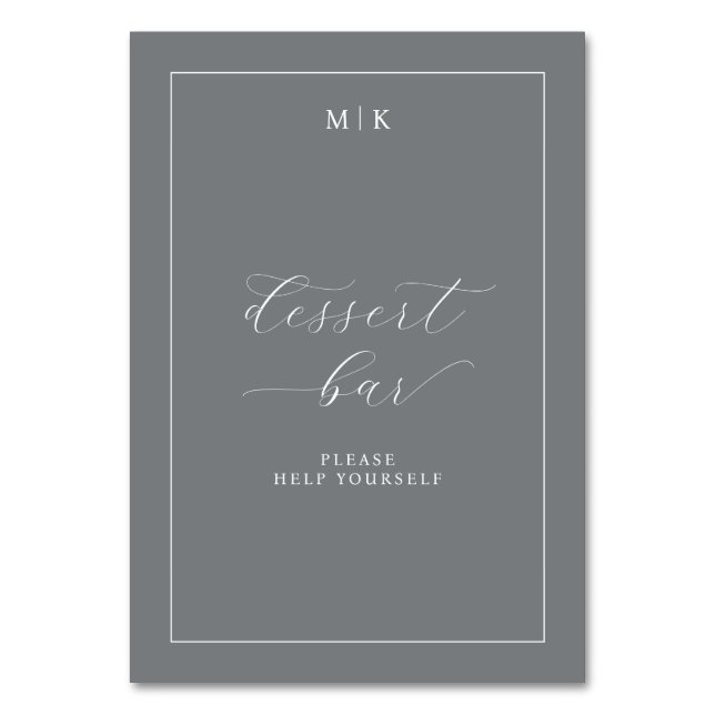 Elegant Gray Minimalist Dessert Bar Sign Table Number (Front)