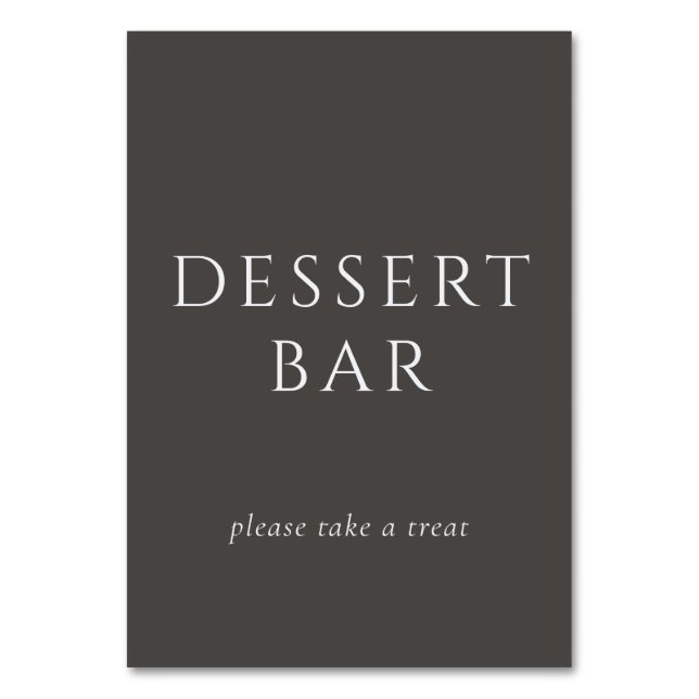 Elegant Gray Minimalist Dessert Bar Sign Table Number (Front)