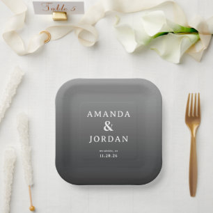 Elegant Gray Minimalist Names Paper Plate
