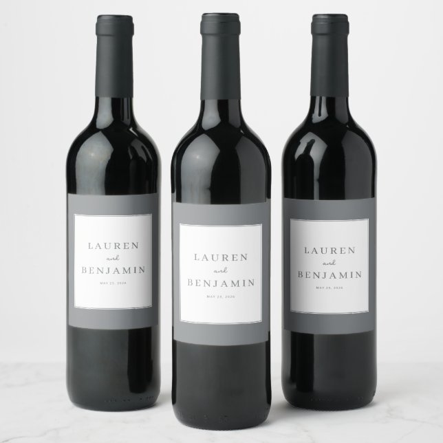 Elegant Gray Minimalist Names Wine Label (Bottles)