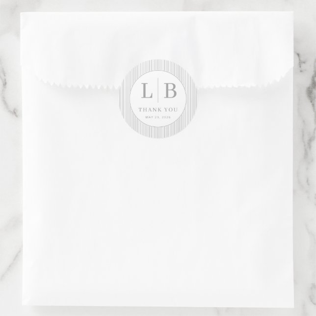 Elegant Gray Minimalist Thank You Classic Round Sticker (Bag)
