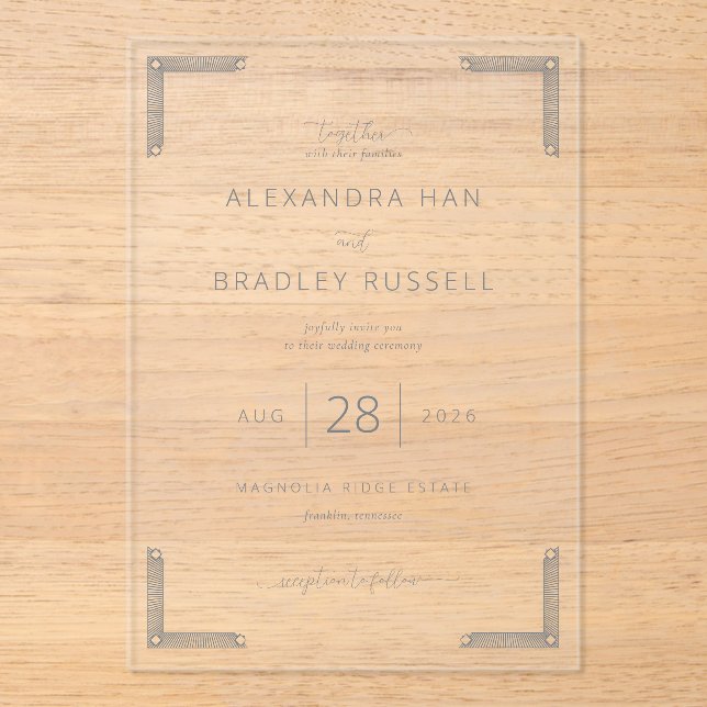 Elegant Gray Minimalist Wedding Acrylic Invitations (Front)