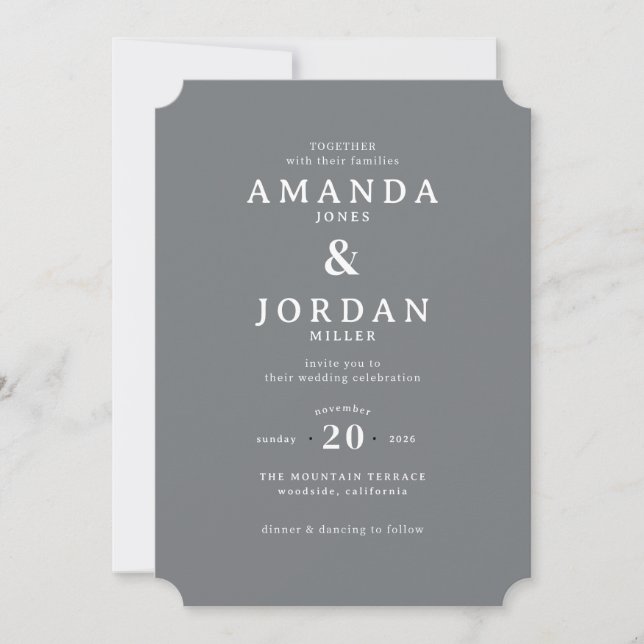 Elegant Gray Minimalist Wedding Invitation (Front)
