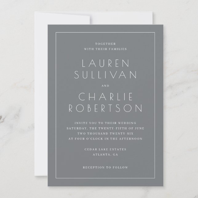 Elegant Gray Minimalist Wedding Invitation (Front)