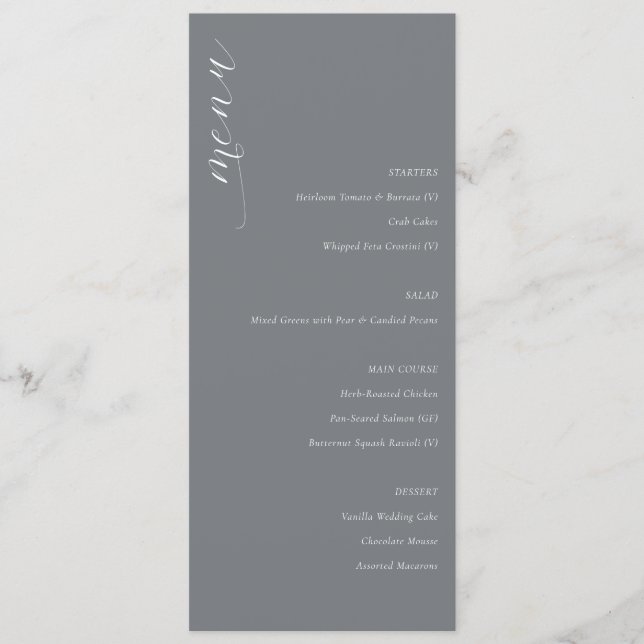 Elegant Gray Minimalist Wedding Menu (Front)