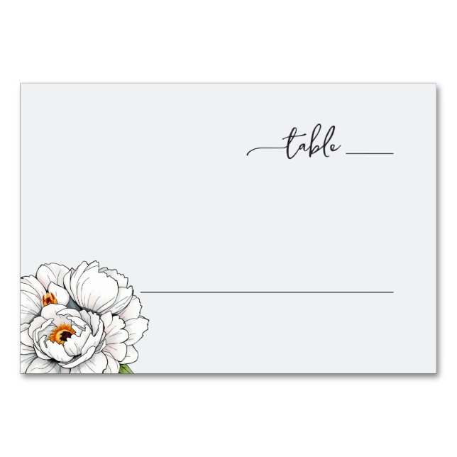 Elegant Gray Peony Illustration Table Number (Front)