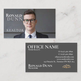 Elegant Gray Real Estate Design with Photo Business Card
