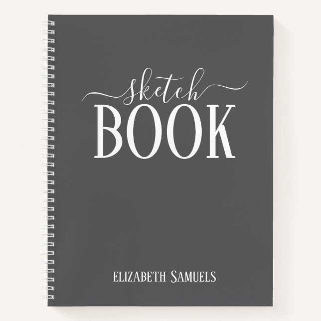 Elegant Gray Sketch Book with name gift for her (Front)
