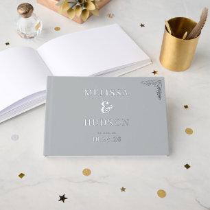 Elegant Gray Star Confetti Guest Book