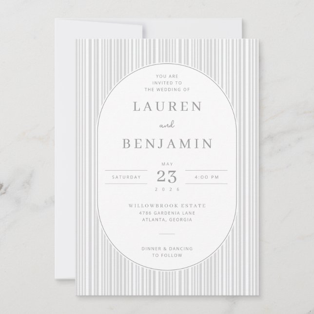 Elegant Gray Striped Wedding Invitation (Front)