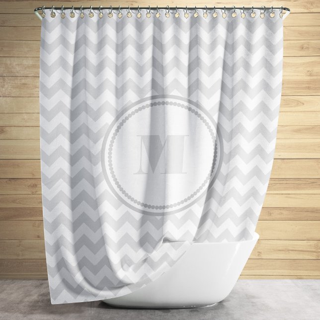 Elegant Gray Stripes Monogram Shower Curtain (Modern Monogram Gray Chevron Stripes Shower Curtain)