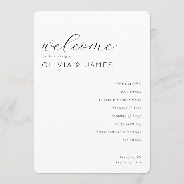 Elegant Gray Wedding Ceremony Schedule Program (Front)