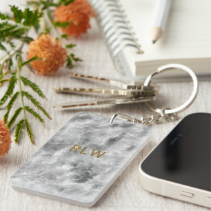 Elegant Gray White Carrera Marble Pattern Key Ring