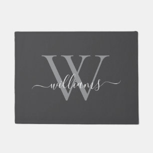 Elegant Gray White Custom Monogram Script Name Doormat