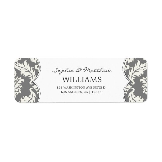 ELEGANT GRAY & WHITE DAMASK | ADDRESS LABELS (Front)
