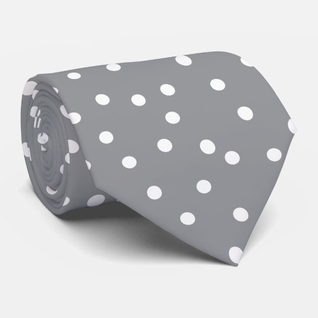 Elegant Gray White Polka Dots Pattern Groom Gift   Tie (Rolled)