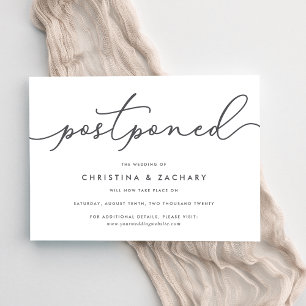 Elegant Gray & White Script Wedding Postponement Announcement