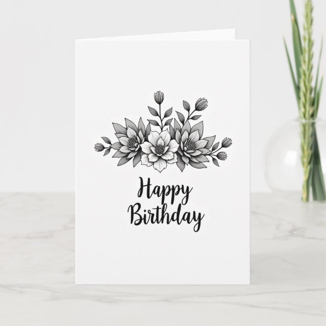 Elegant Grayscale Birthday Card (Front)