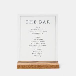 Elegant Grayscale Minimalist Bar Menu Acrylic Sign