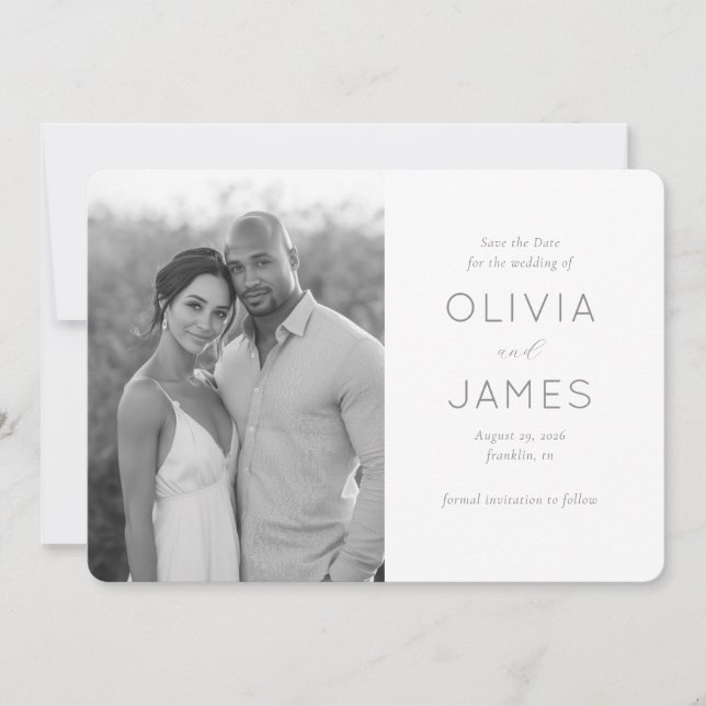 Elegant Grayscale Minimalist Photo Save The Date (Front)