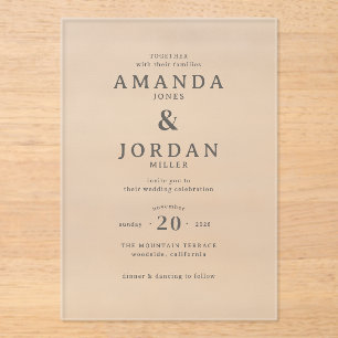 Elegant Grayscale Typographic Acrylic Invitations