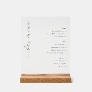 Elegant Grayscale Typographic Bar Menu Acrylic Sign