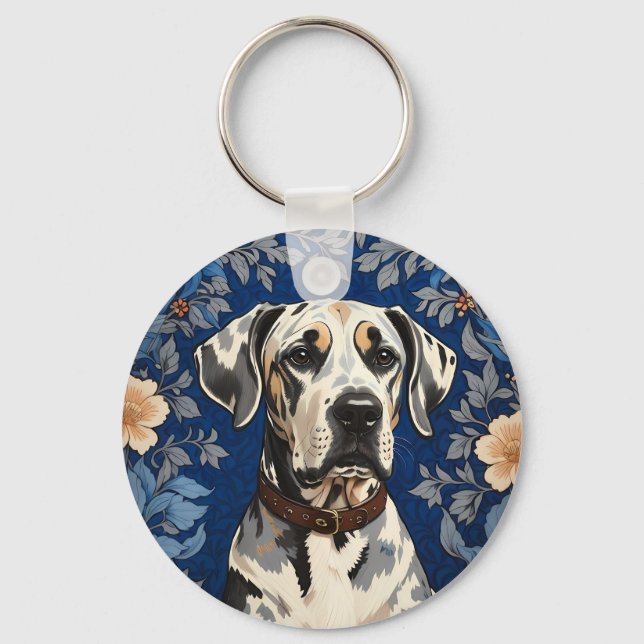 Elegant Great Dane William Morris Inspired  Key Ring (Front)