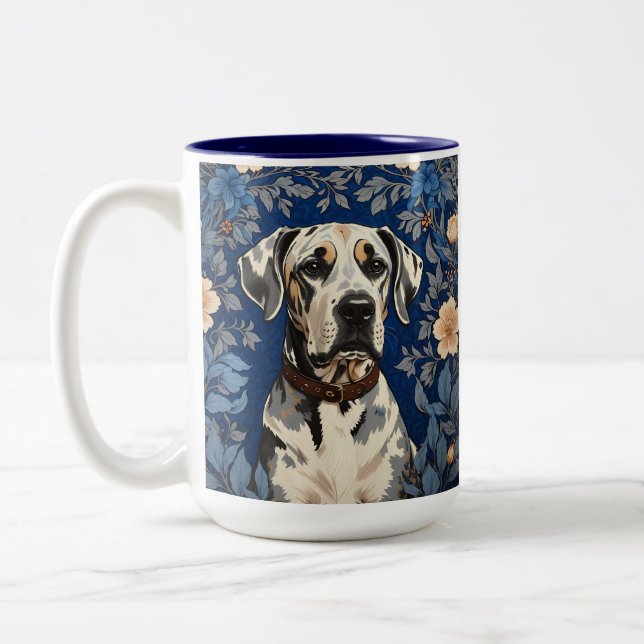 Elegant Great Dane William Morris Inspired  Two-Tone Coffee Mug (Left)