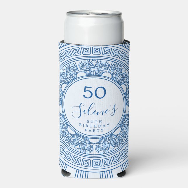 Elegant Greek birthday party with custom colours Seltzer Can Cooler (Seltzer Front)
