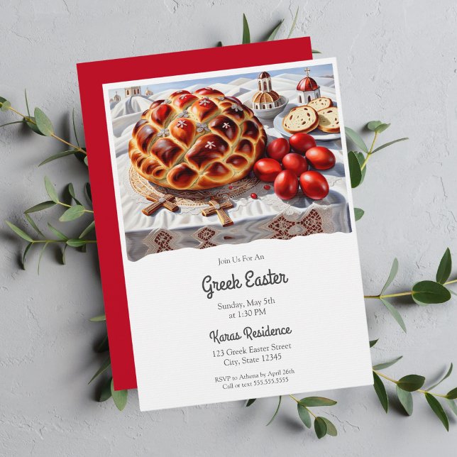 Elegant Greek Easter Invitation (Stunning oil painting brings Greek Easter to life. Immersive tradition.)