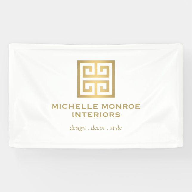 Elegant Greek Key Designer Logo Gold/White Banner (Horizontal)
