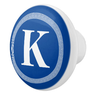 Elegant Greek key meander pattern blue pull knobs