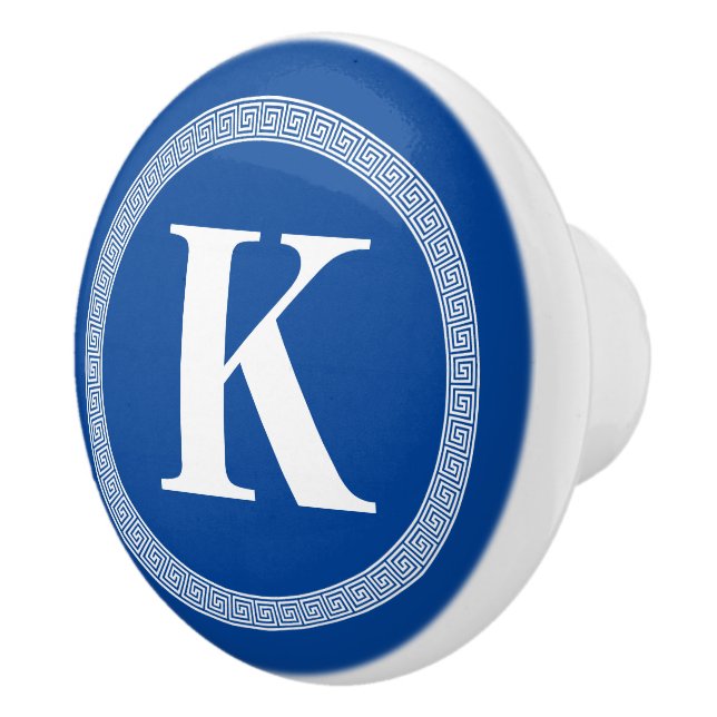 Elegant Greek key meander pattern blue pull knobs (Right)