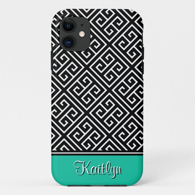 Elegant Greek Key Pattern and Name Case-Mate iPhone Case (Back)