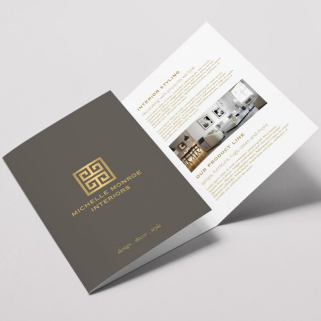 Elegant Greek Key Taupe Interior Design Brochure (Creator Uploaded)