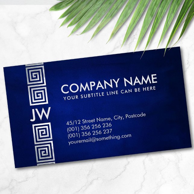 Elegant Greek Meander Key Monogram - Pearl Business Card (Creator Uploaded)