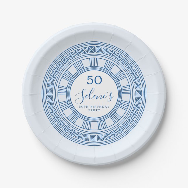 Elegant Greek or Roman birthday with custom colour Paper Plate (Front)