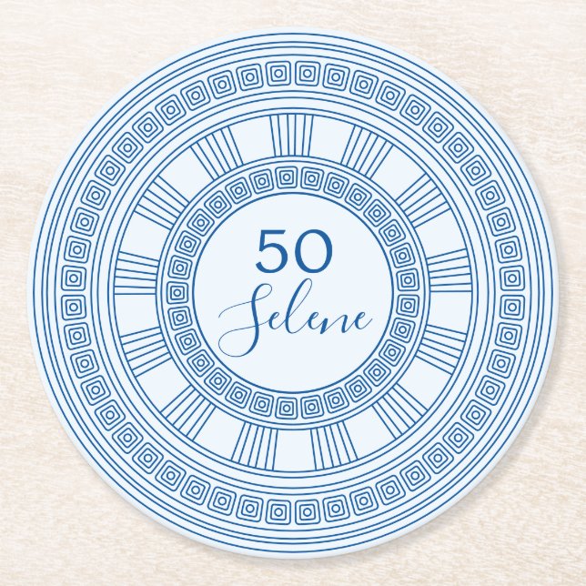 Elegant Greek or Roman birthday with custom colour Round Paper Coaster (Front)