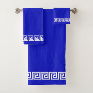 Elegant Greek Pattern Frame on Royal Blue Bath Towel Set