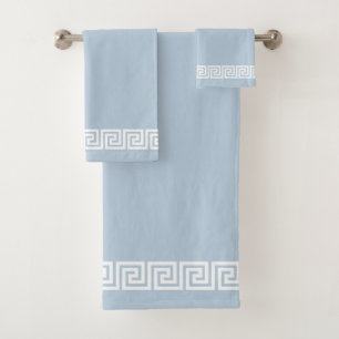 Elegant Greek Pattern Frame on Wondrous Blue Bath Towel Set