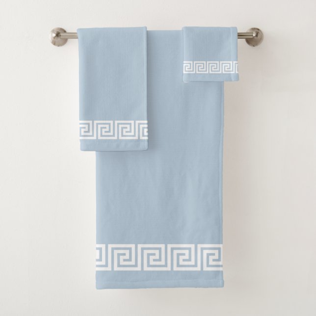 Elegant Greek Pattern Frame on Wondrous Blue Bath Towel Set (Insitu)