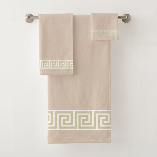 Elegant Greek Pattern on Champagne Beige Bath Towel Set (Insitu)